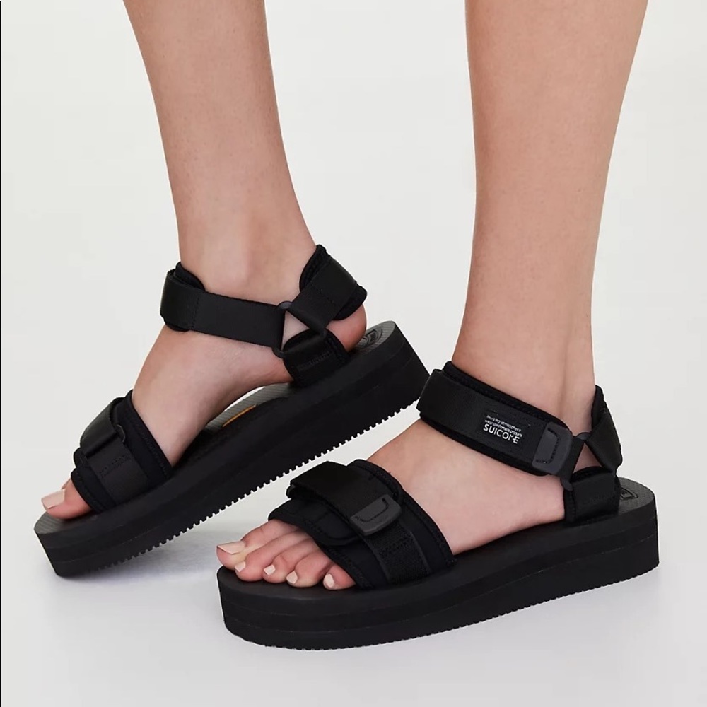 Suicoke Black Platform Strappy Sandals